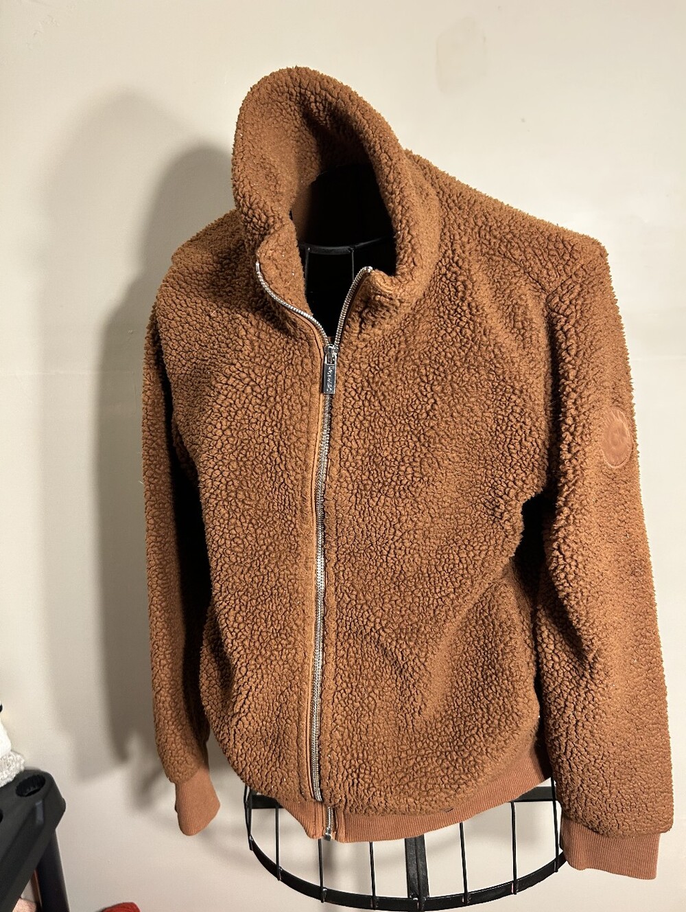 calvin klein womens size small brown teddy bear sweatshirt coat fleece jacket